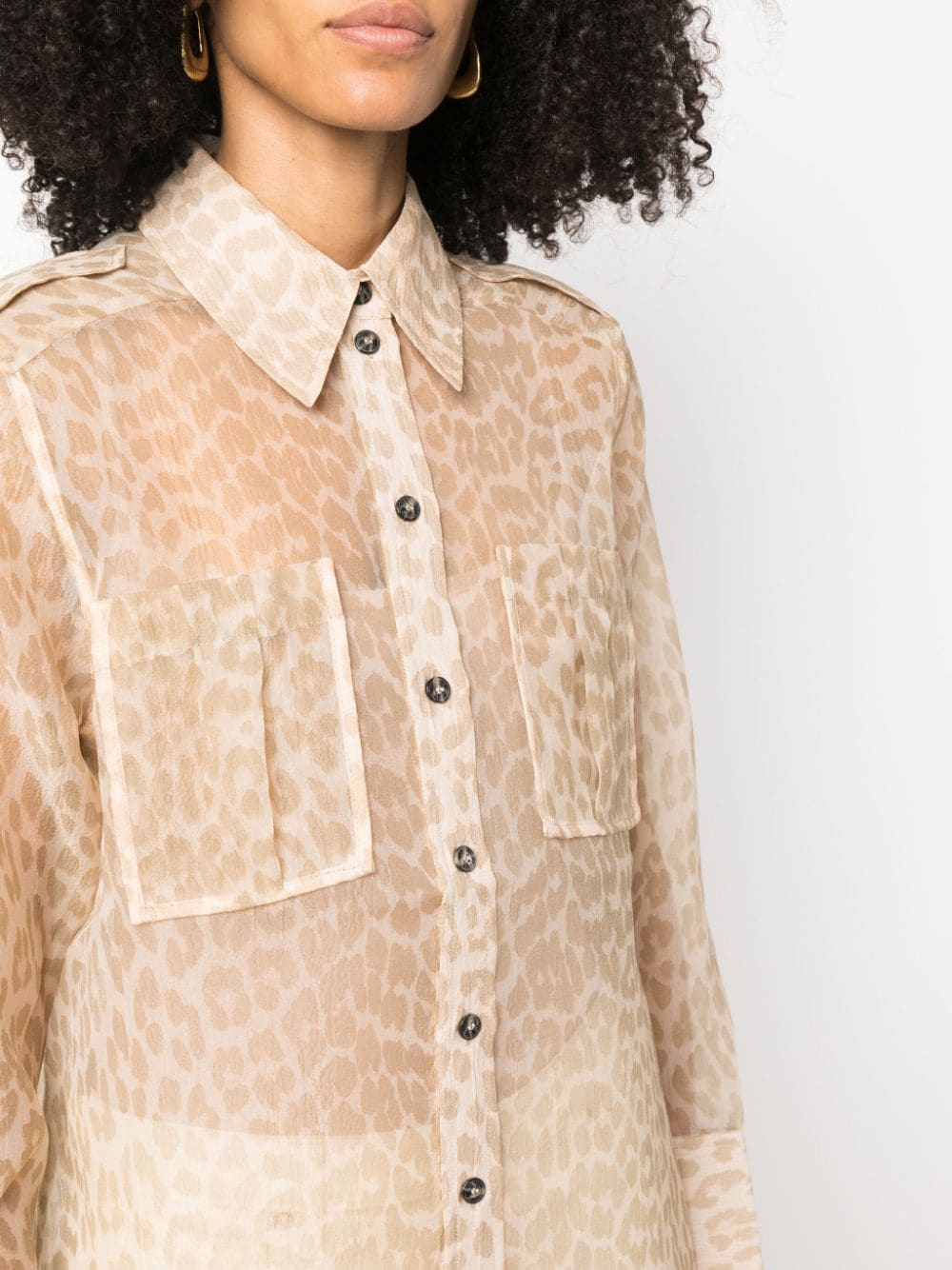 Shop Ganni Leopard-print Semi-sheer Shirt In Neutrals