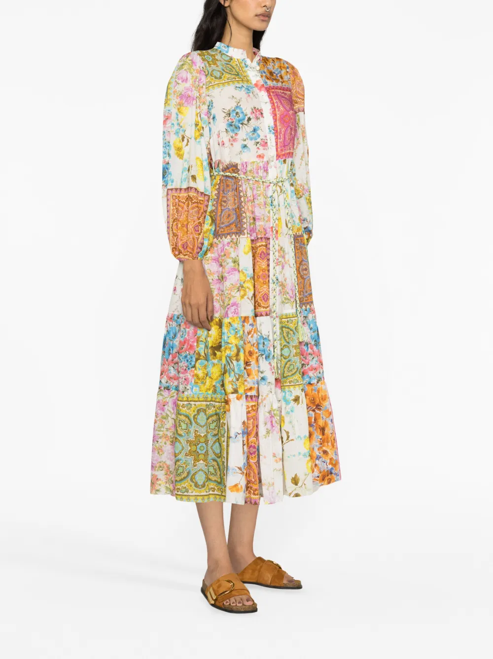Zimmermann Patchwork-effect Cotton-voile Midi Shirt Dress In Pink