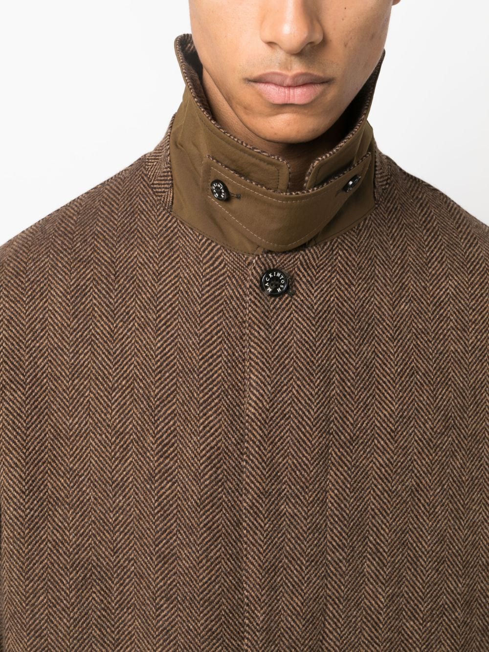 Shop Mackintosh Soho Herringbone Wool Coat In Brown