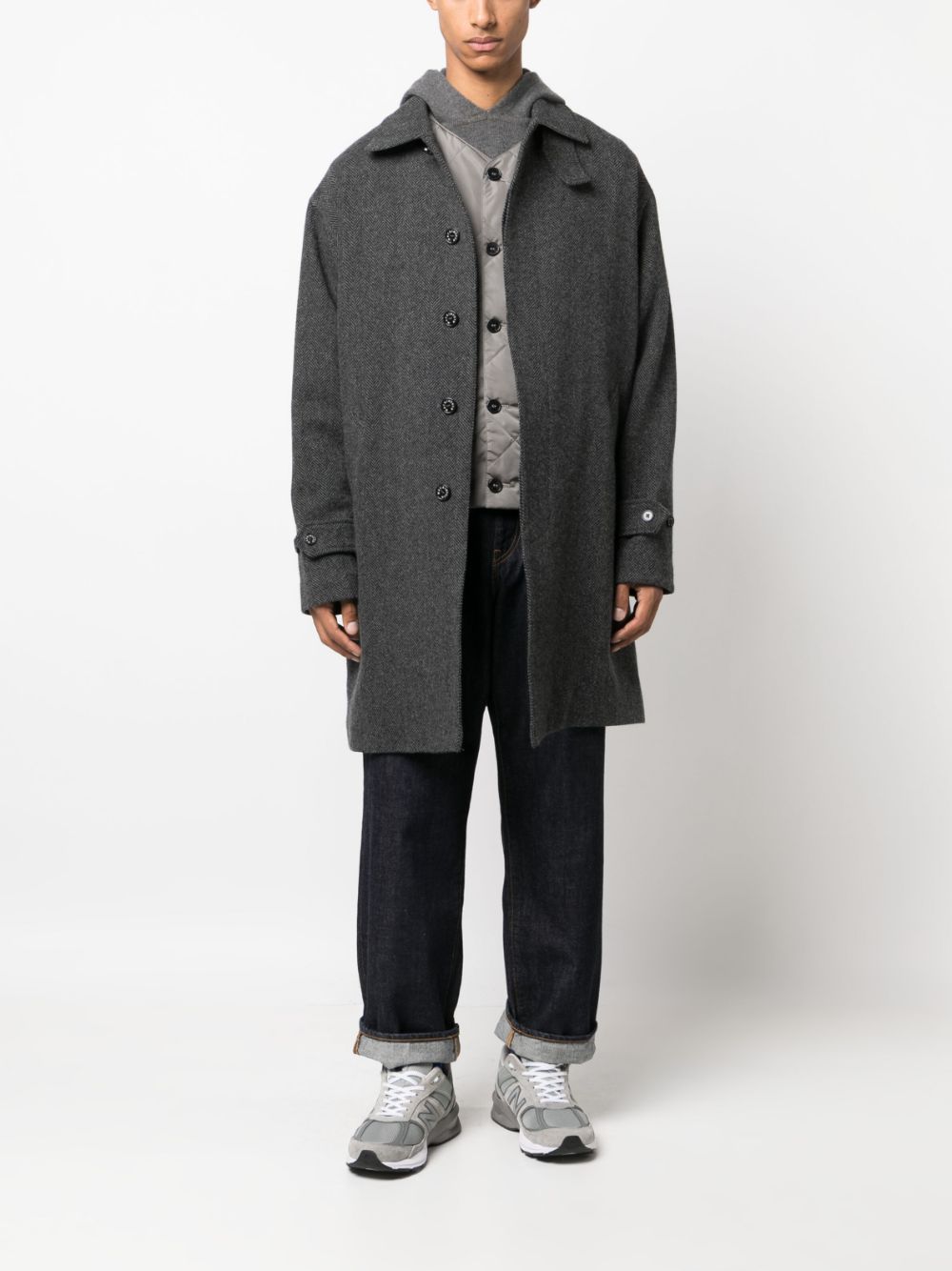 Shop Mackintosh Soho Herringbone Wool Coat In Grey