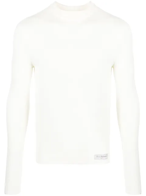 Balmain logo-patch merino wool jumper Men