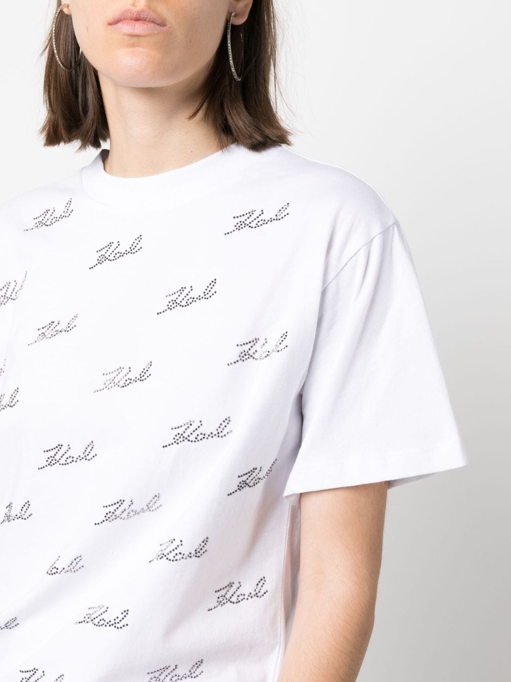 Shop Karl Lagerfeld Rhinestone Karl Organic Cotton T-shirt In Weiss