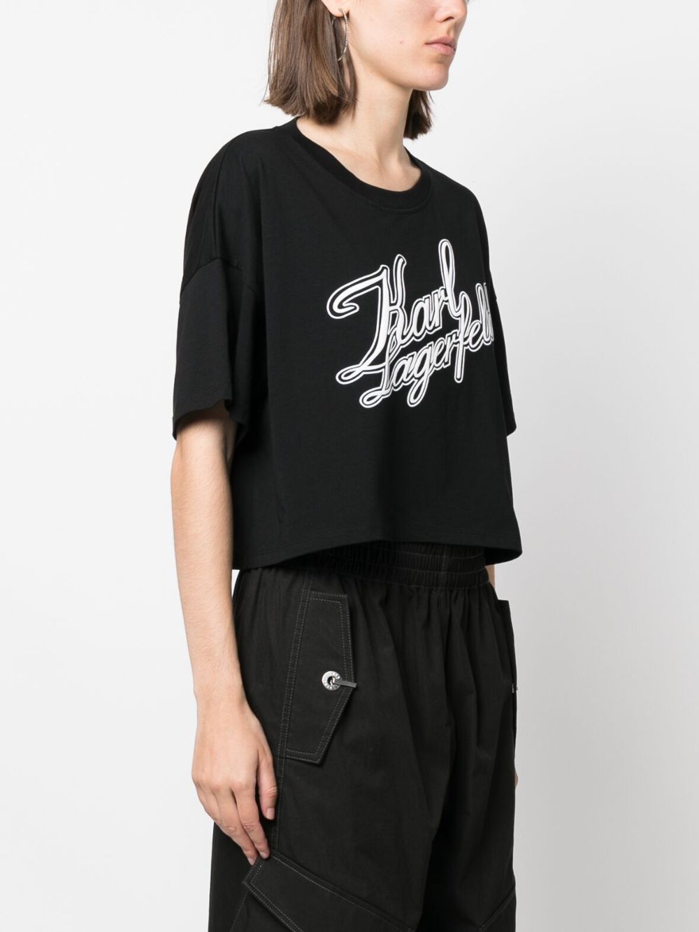 Karl Lagerfeld Cropped T-shirt met logoprint Zwart