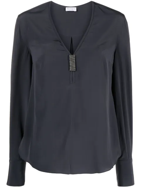 Brunello Cucinelli bead-detail silk blouse