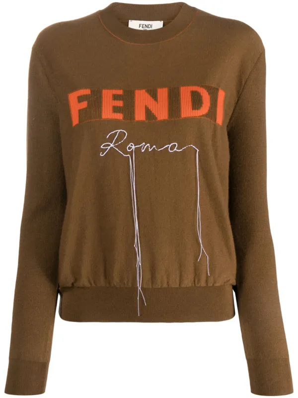 FENDI logo embroidered fine knit Jumper Farfetch