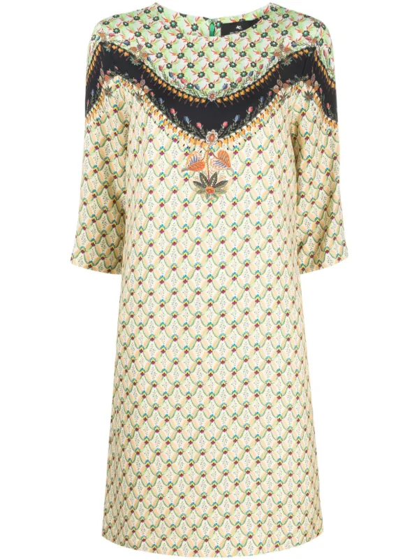 Etro Mix-print Shift Dress in Green