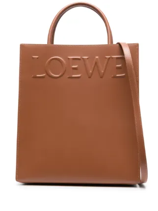 バッグ LOEWE LOGO LEATHER SHOULDER TOTE BAG LOEWE logo-embossed Leather Tote Bag | Brown | FARFETCH AO