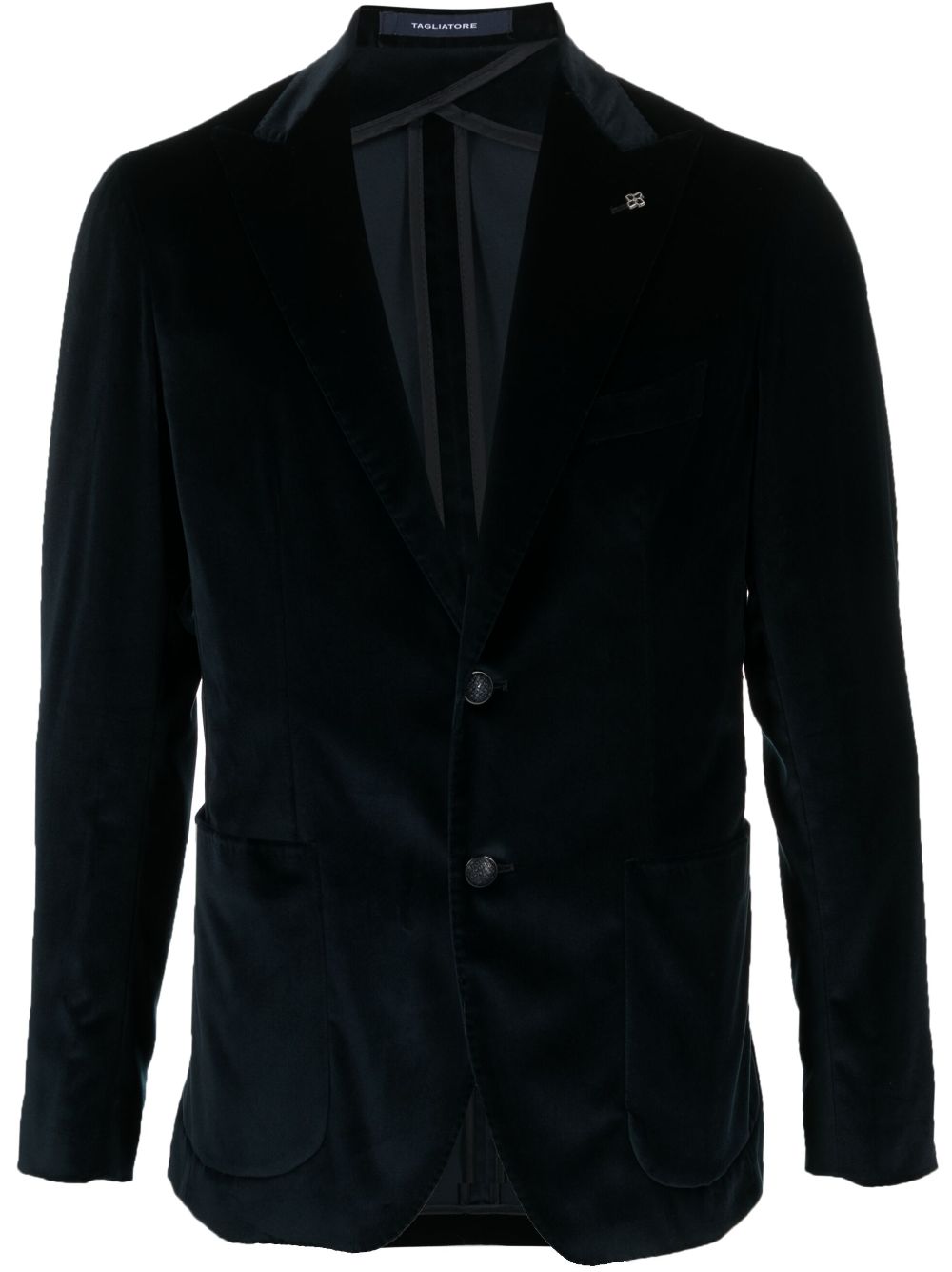 Shop Tagliatore Logo-plaque Velvet Blazer In Blue