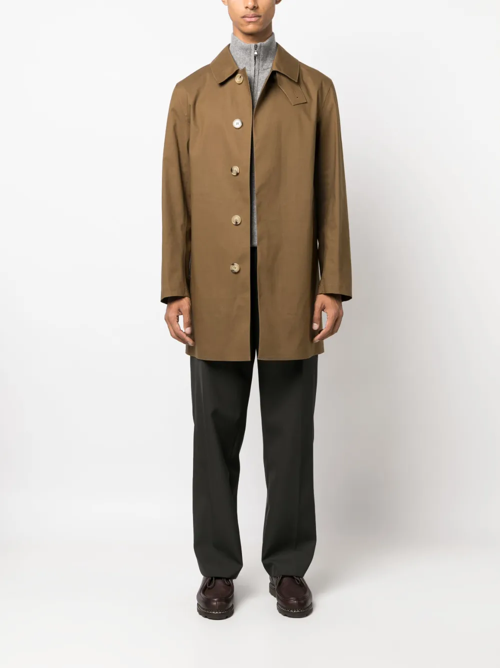 Shop Mackintosh Dunkled Button-up Cotton Coat In Brown