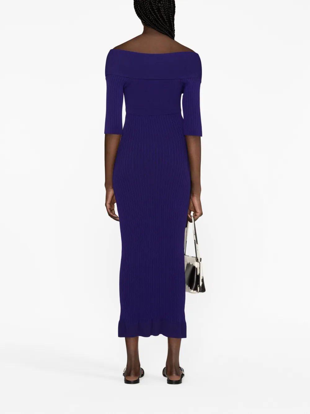 PHILOSOPHY DI LORENZO SERAFINI OFF-SHOULDER KNITTED MIDI DRESS