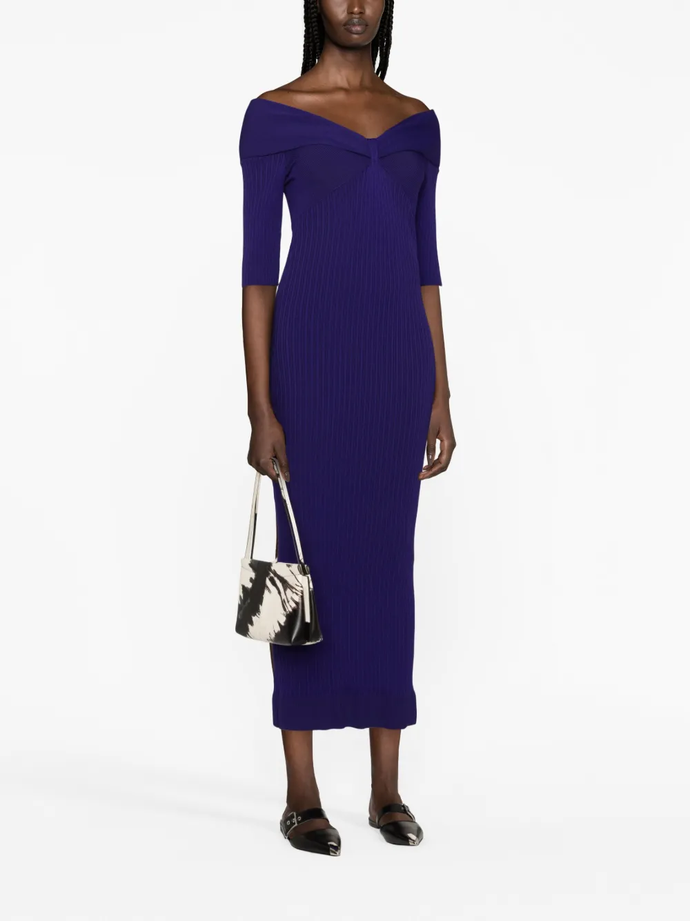 PHILOSOPHY DI LORENZO SERAFINI OFF-SHOULDER KNITTED MIDI DRESS