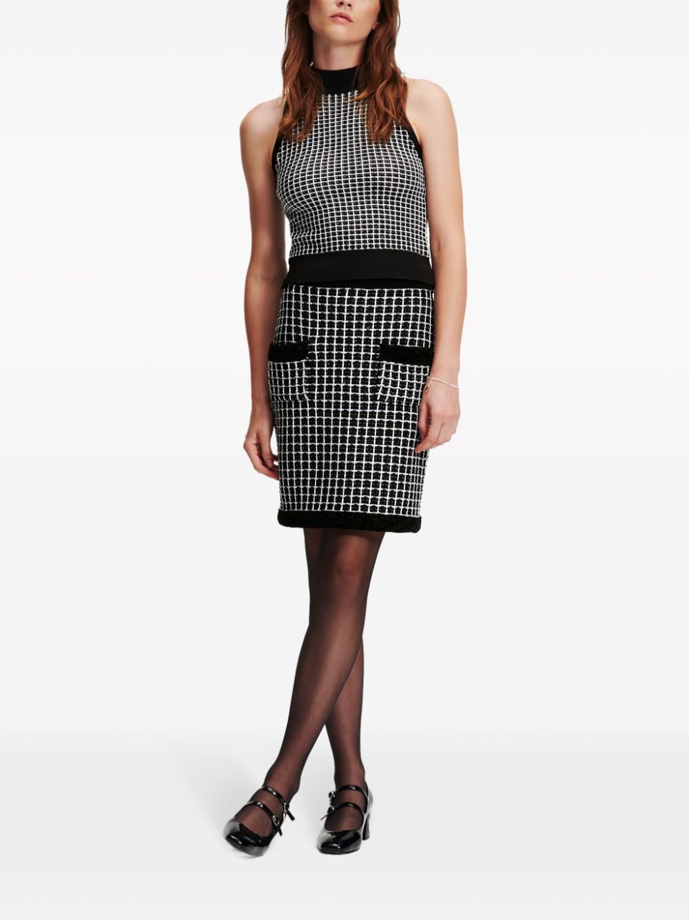 Shop Karl Lagerfeld Bouclé Two-pocket Pencil Skirt In Schwarz