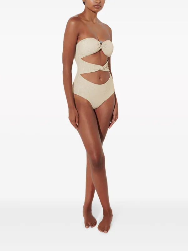 Karl Lagerfeld Fan Charm Strapless Lurex Swimsuit | Neutrals