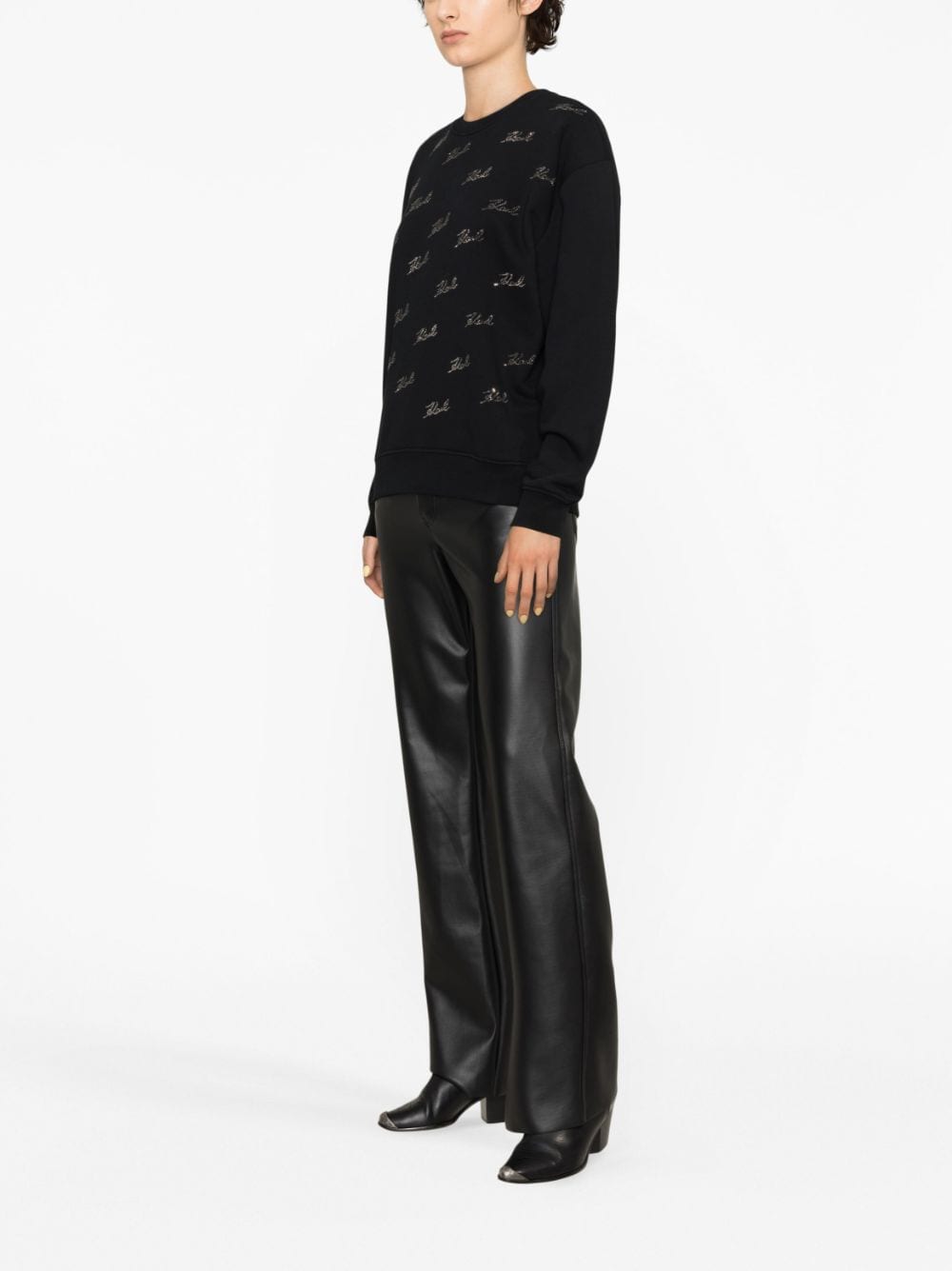 Shop Karl Lagerfeld Logo-embellished Cotton-blend Sweatshirt In Black
