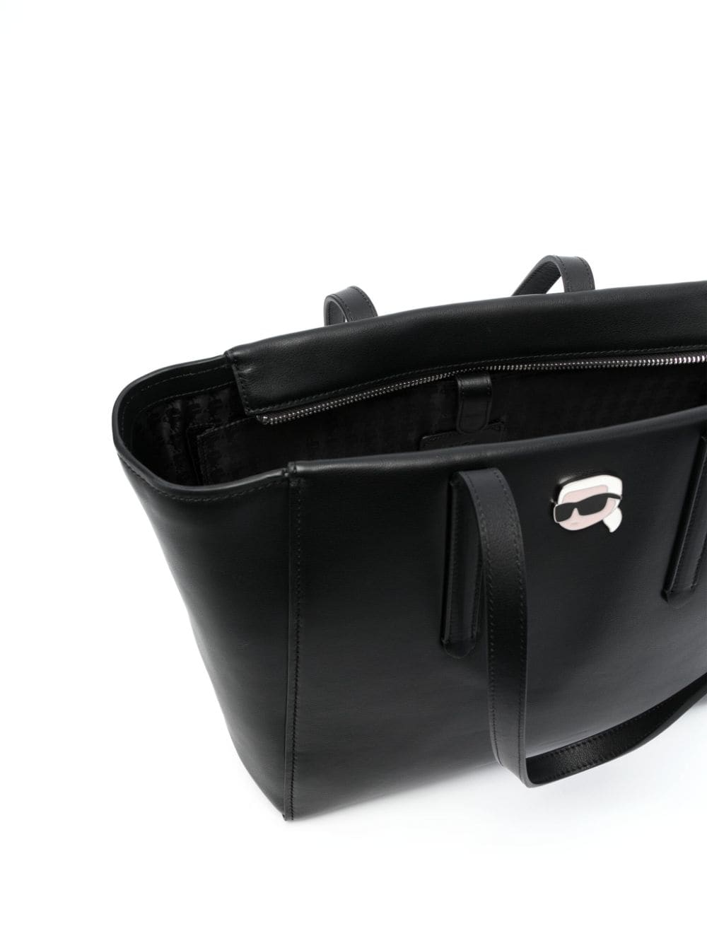 Shop Karl Lagerfeld Ikonik Pin Leather Tote Bag In Black