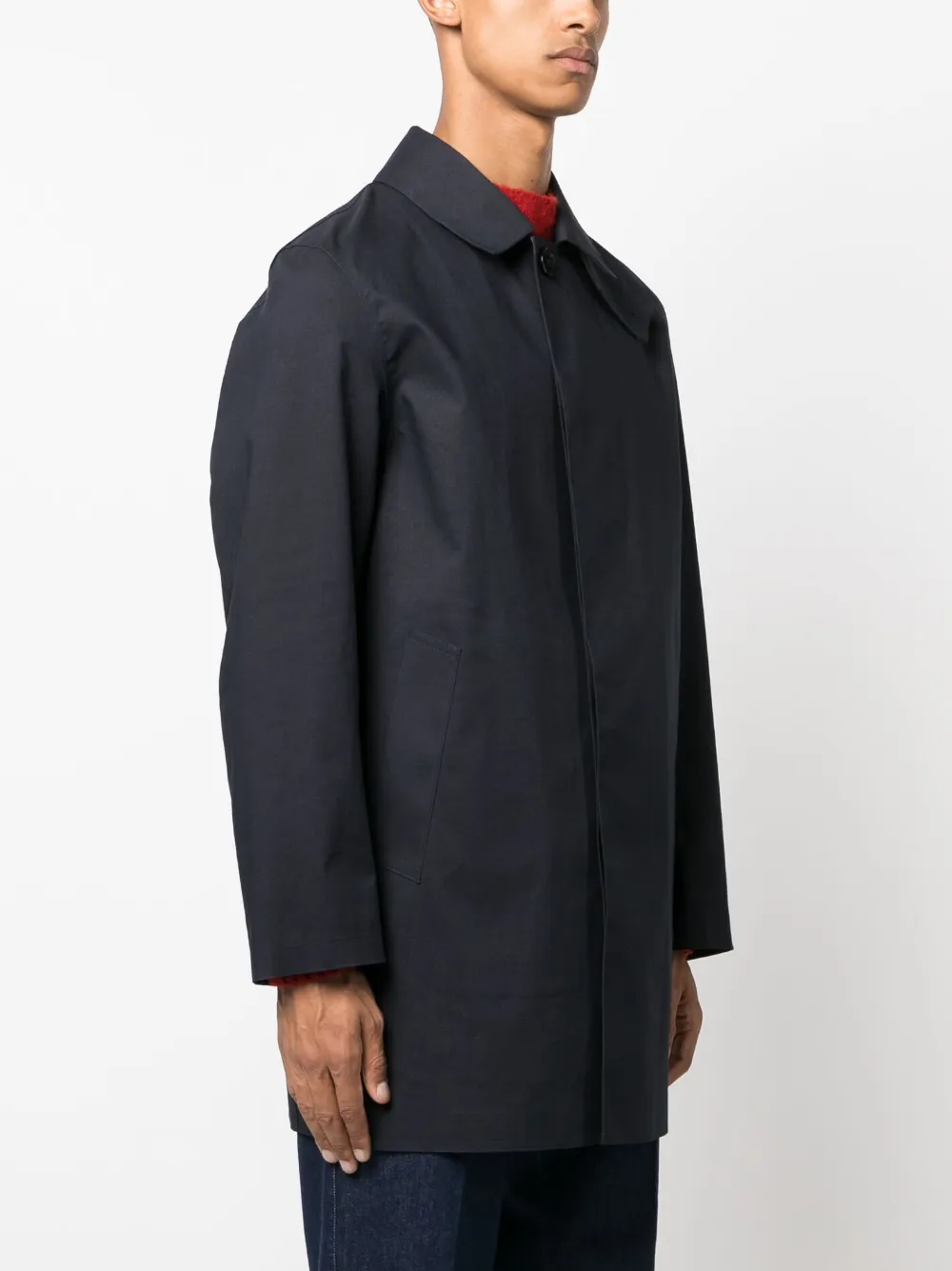 Shop Mackintosh Single-breasted Cotton Coat In Blue