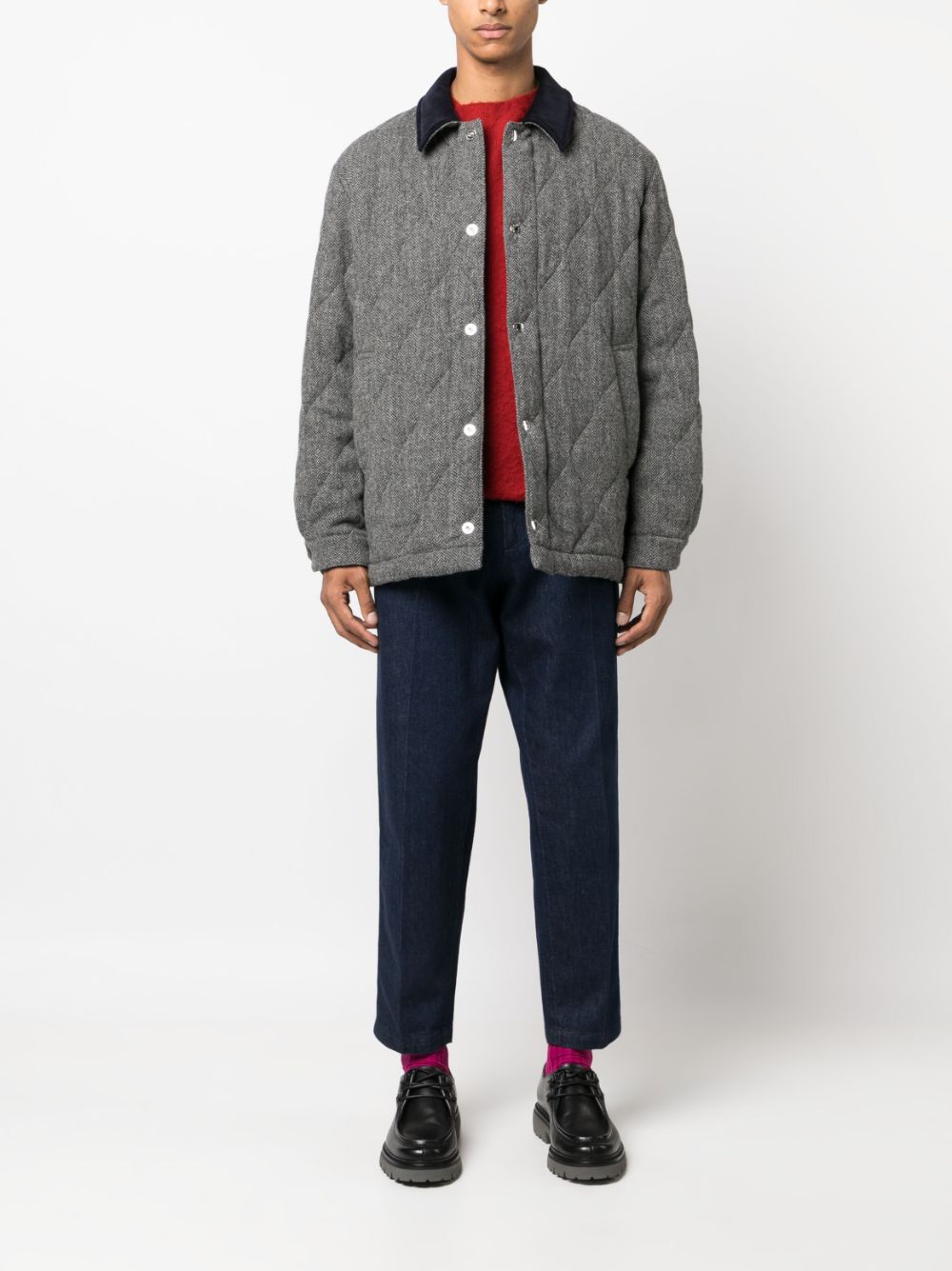 Shop Mackintosh Quilted Wool Jacket In Grey