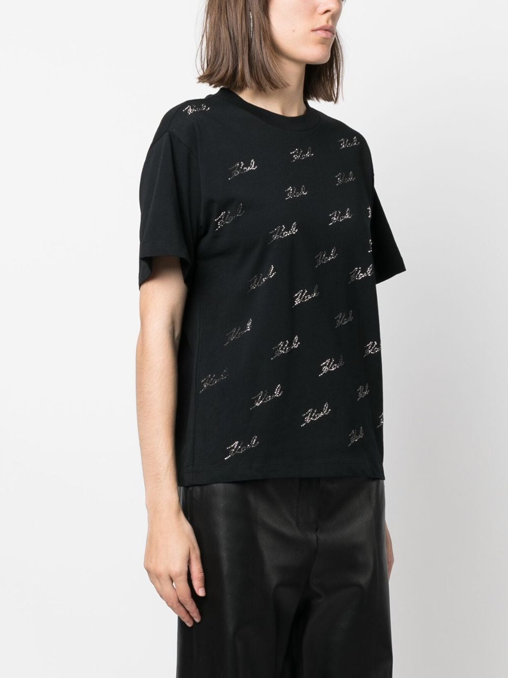 Shop Karl Lagerfeld Rhinestone-embellished Organic-cotton T-shirt In Black