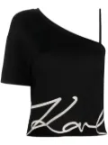 Karl Lagerfeld logo-print one-shoulder top - Black