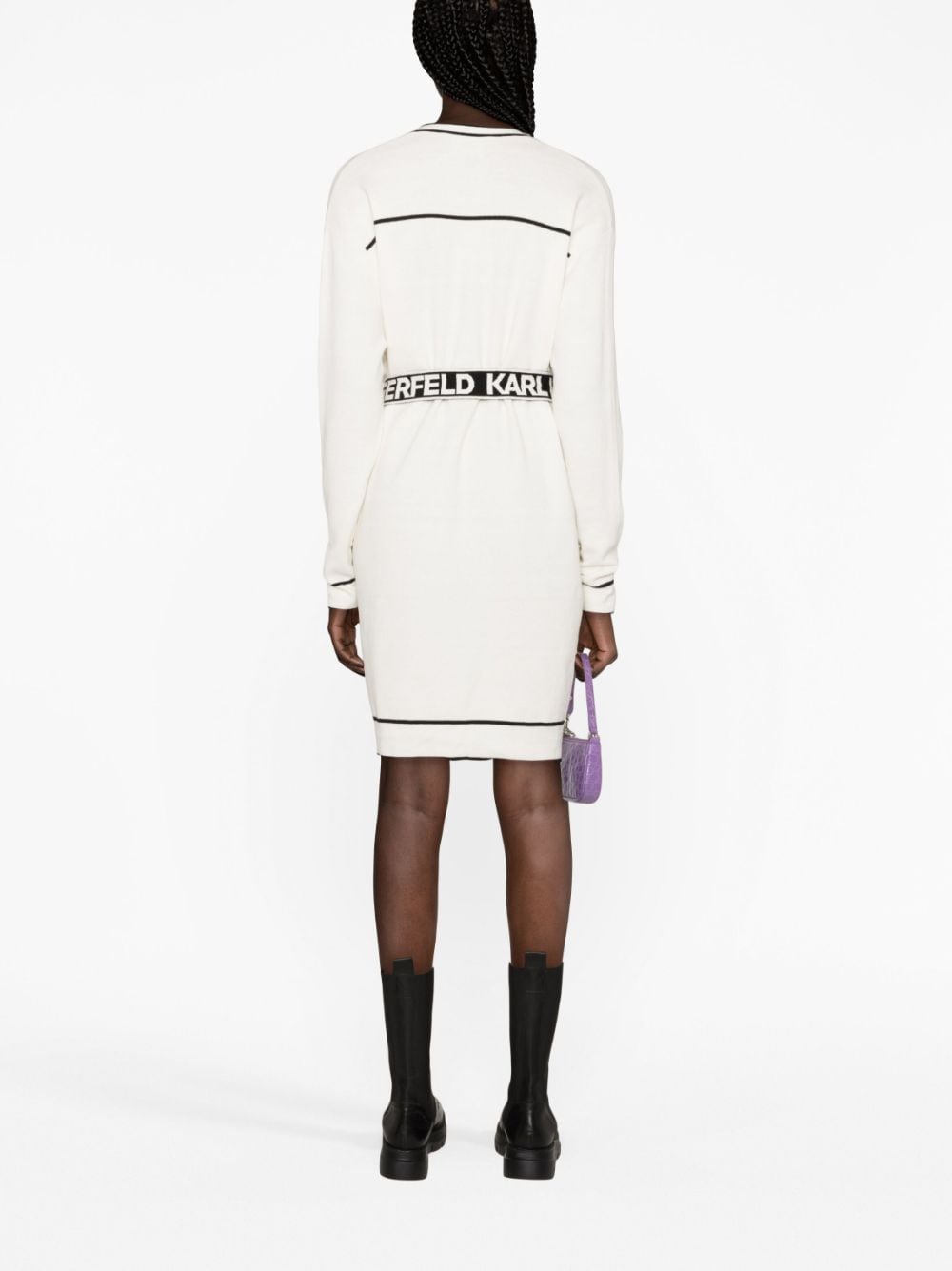 Shop Karl Lagerfeld Logo-print Belt Knit Cardigan In White