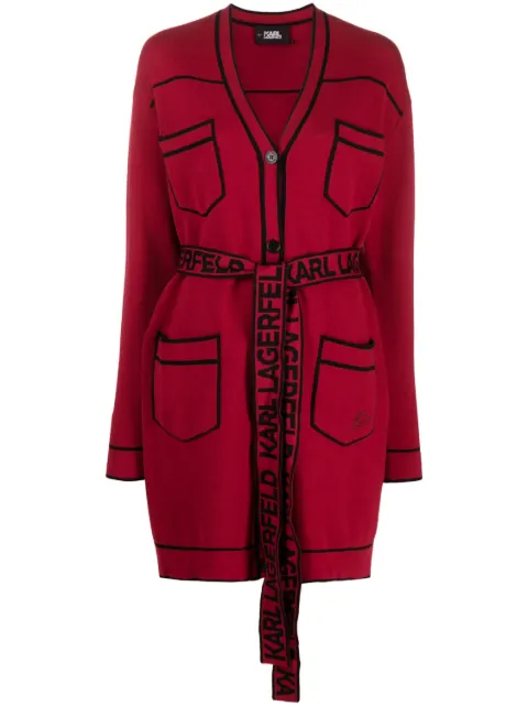 Karl Lagerfeld logo-jacquard belted cardigan