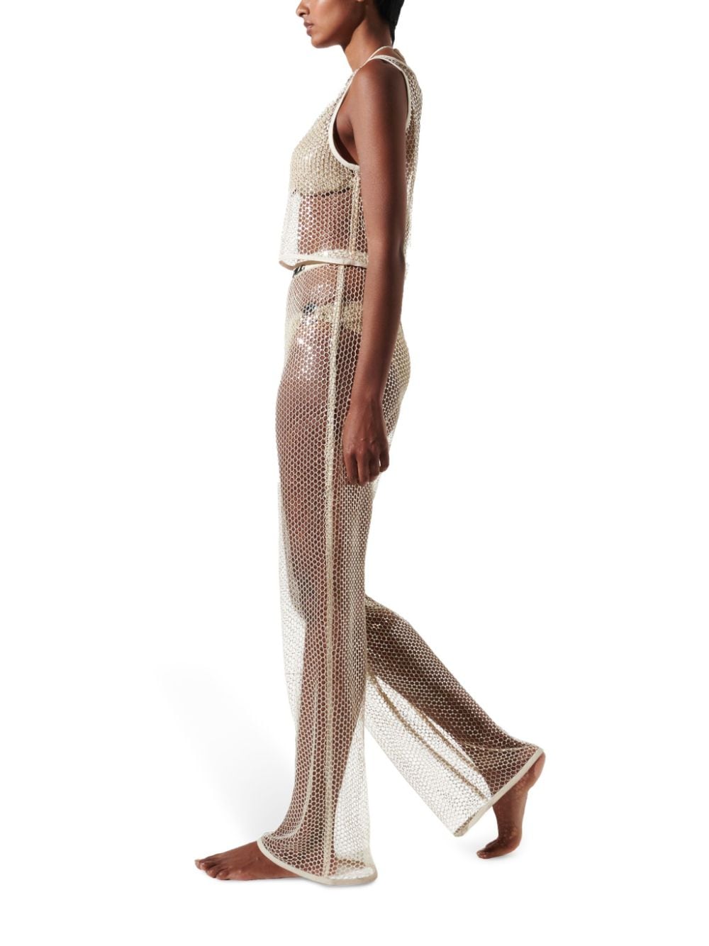 Shop Karl Lagerfeld Sequinned Mesh Trousers In Neutrals