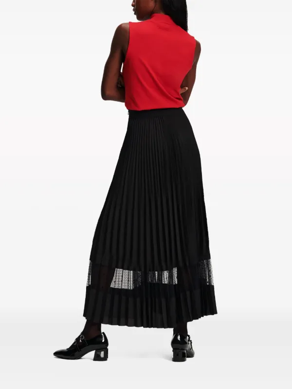 Black mesh 2025 pleated midi skirt