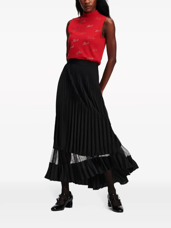 Black mesh hotsell pleated midi skirt