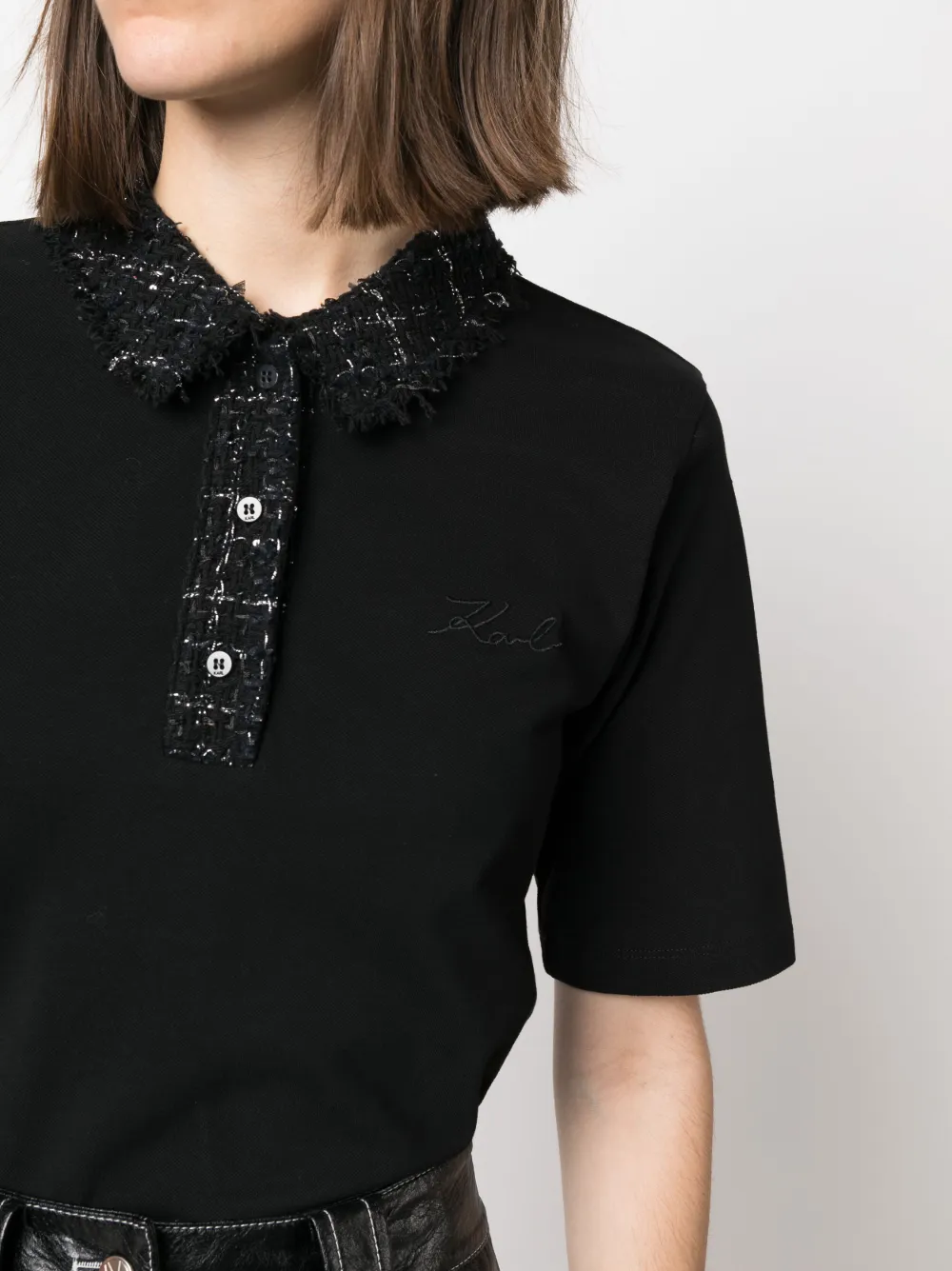 Karl Lagerfeld Bouclé poloshirt Zwart