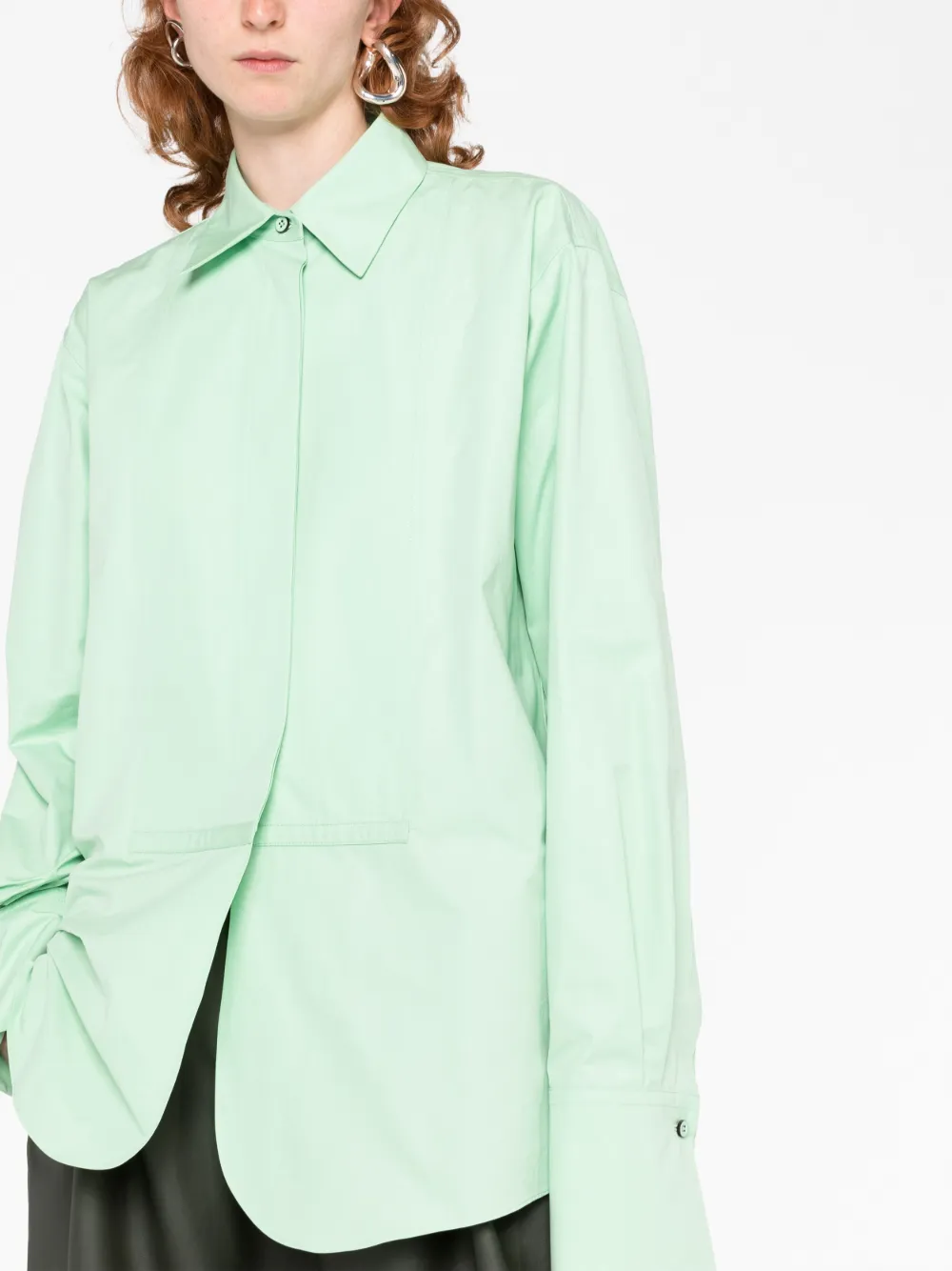 Shop Jil Sander Long-sleeved Cotton Shirt In Green