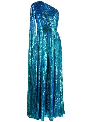 Elie Saab sequin embellished one shoulder Dress Blue FARFETCH AE