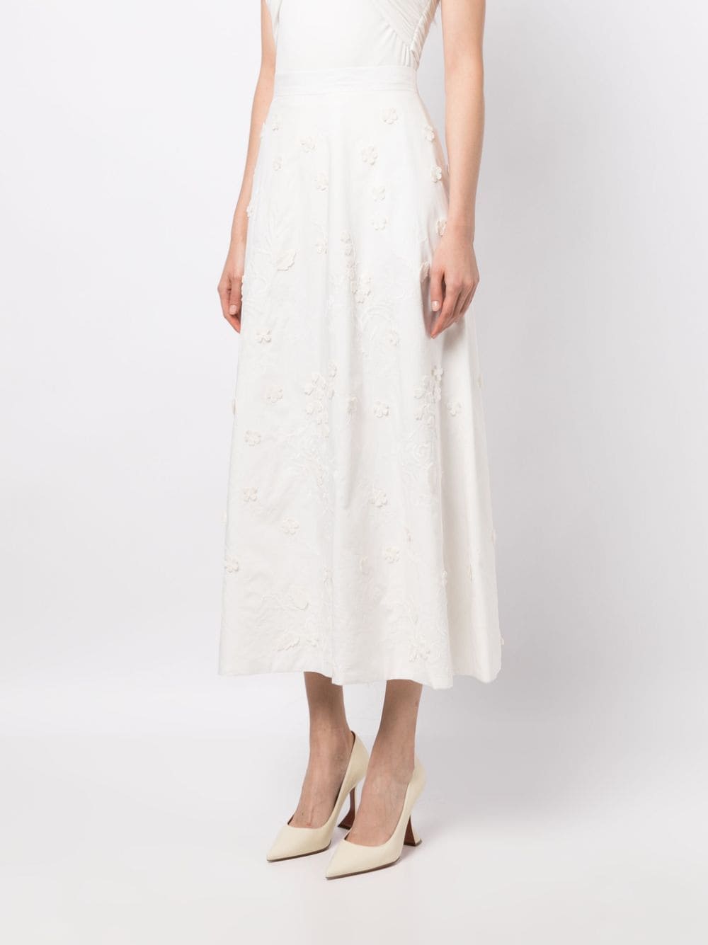 Shop Elie Saab Embroidered Cotton Midi Skirt In White