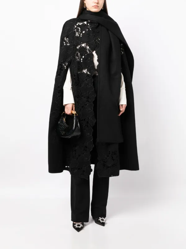Elie Saab floral-embroidered virgin-wool Cape | Black | FARFETCH