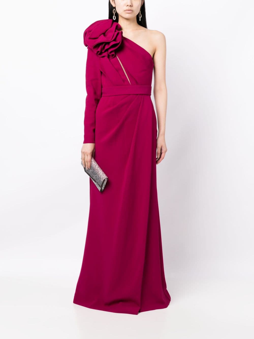Shop Elie Saab Cady Flower-detailing Dress In Rosa