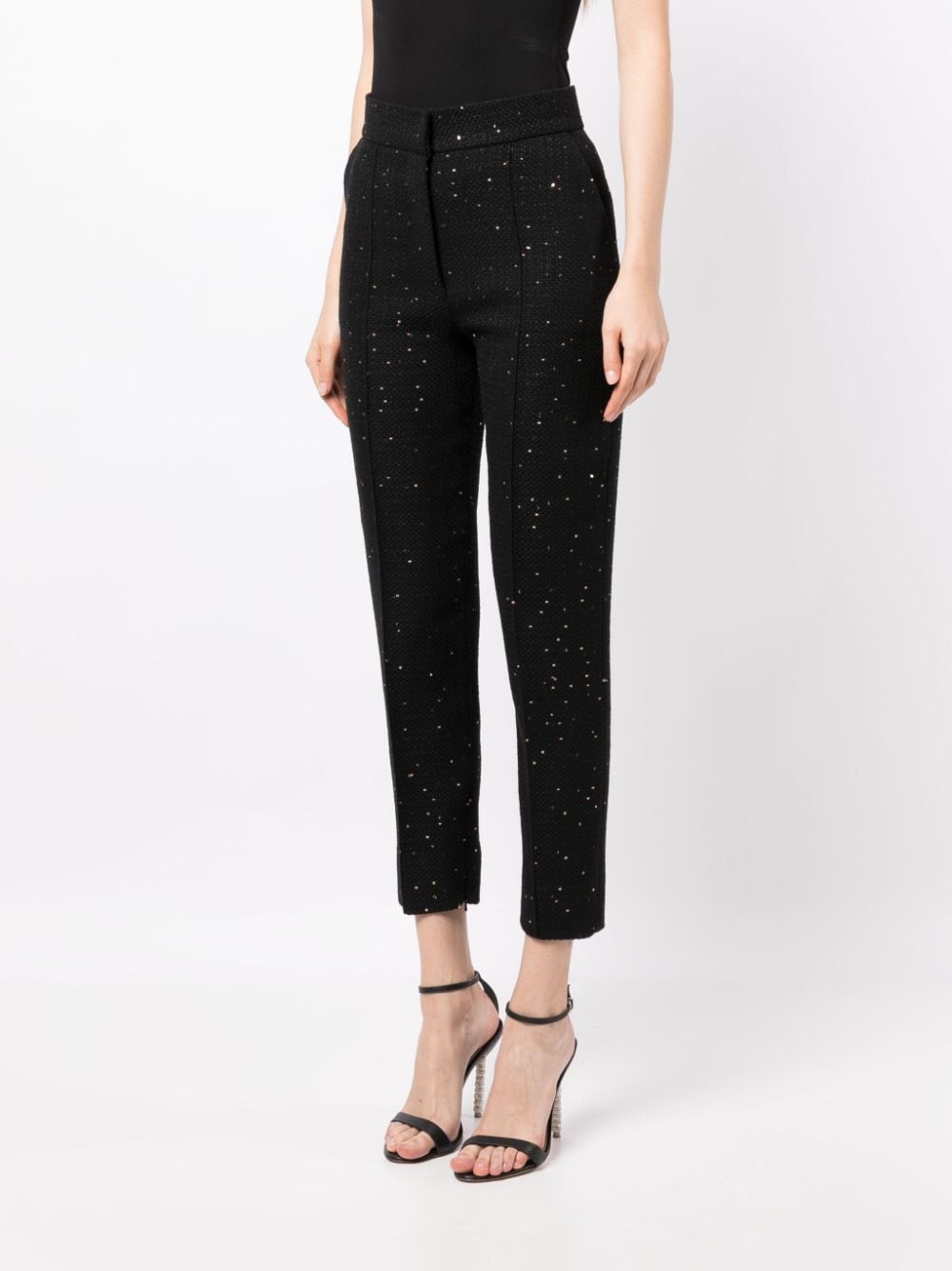 Shop Elie Saab Sequinned High-waist Cropped Trousers In Black