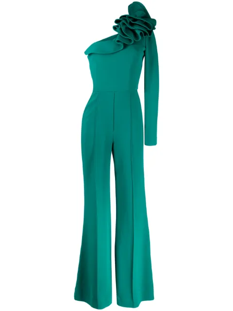 Elie Saab jumpsuit con un hombro descubierto y volantes