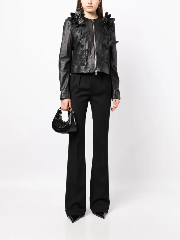 Elie Saab floral embroidered Leather Jacket Black FARFETCH AE