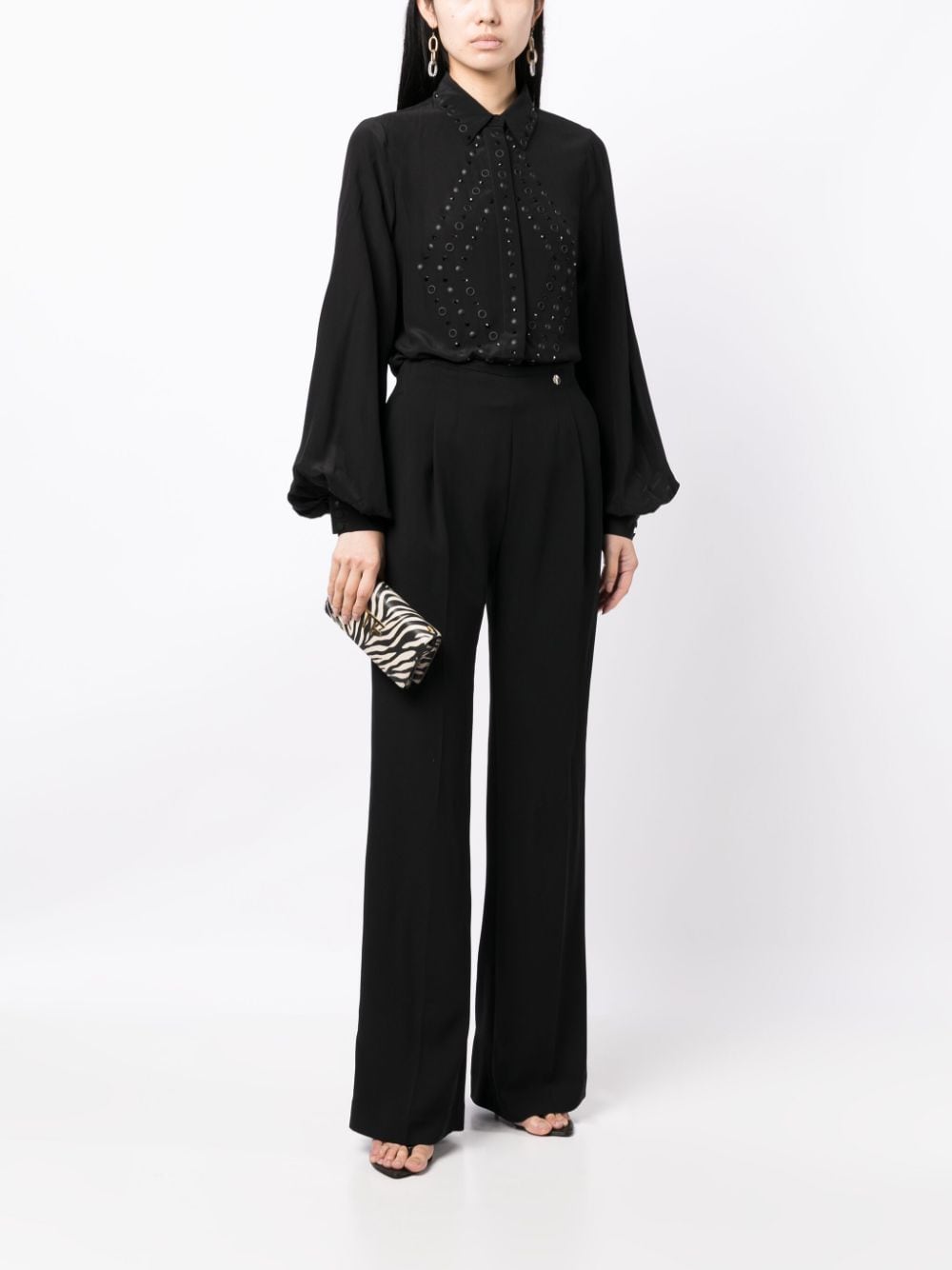 Shop Elie Saab Eyelet-embellished Silk Shirt In Black