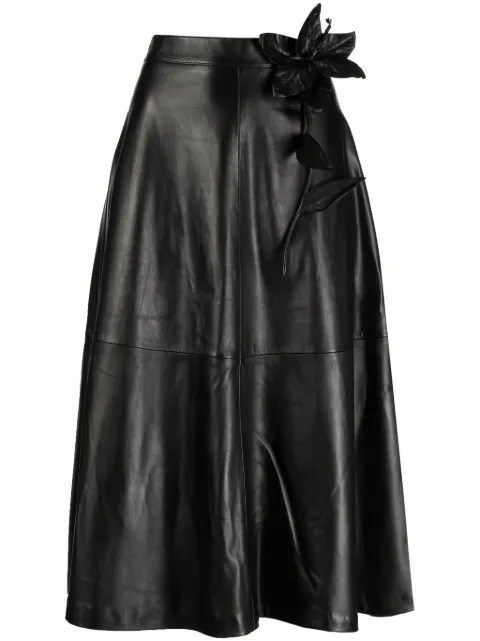 Elie Saab floral-embroidered leather midi skirt 