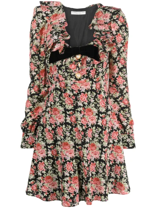 Robe évasée en soie à fleurs - Alessandra Rich - Modalova