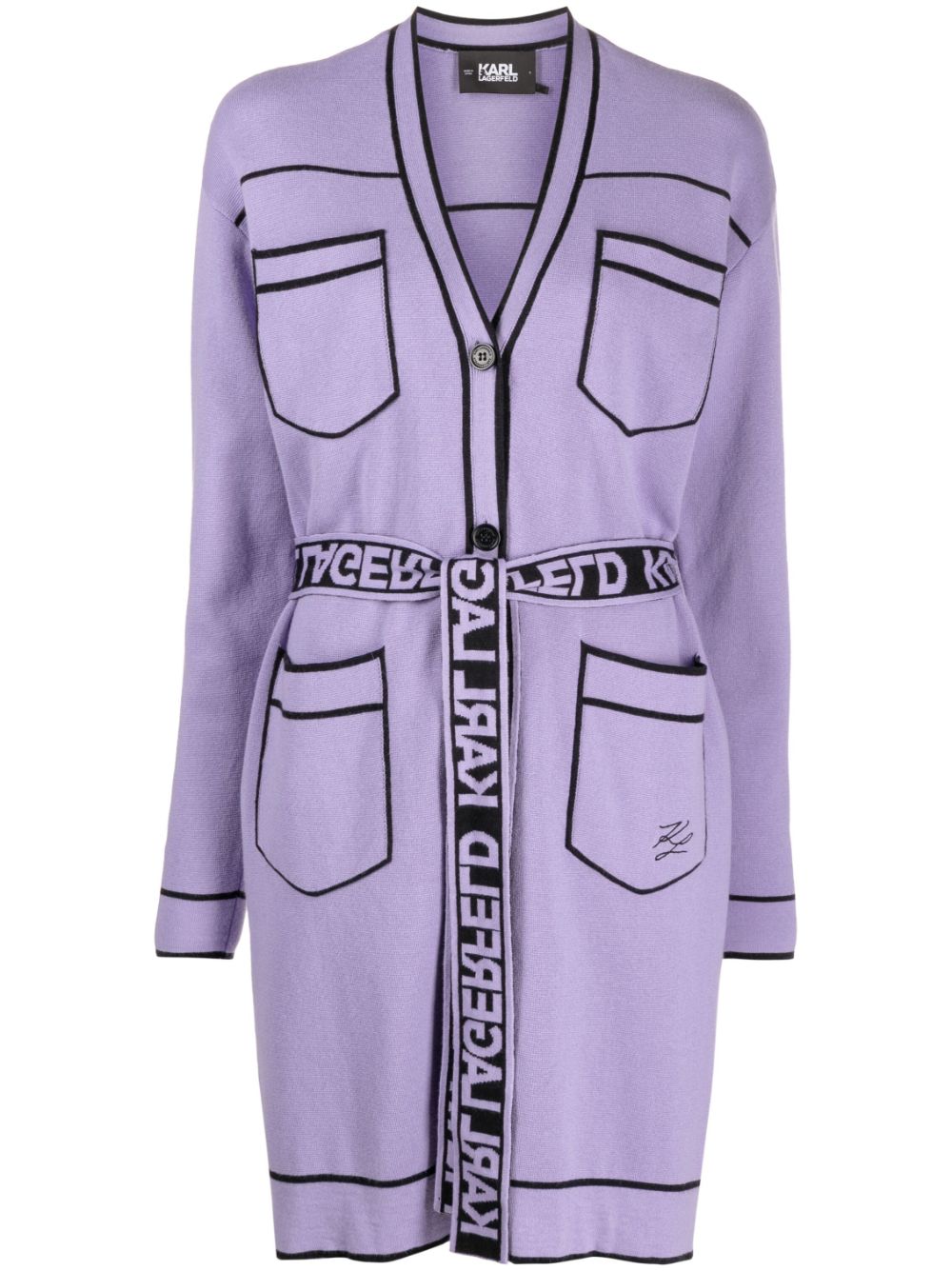 Karl Lagerfeld Contrasting Trim Belted Cardi-coat In Purple