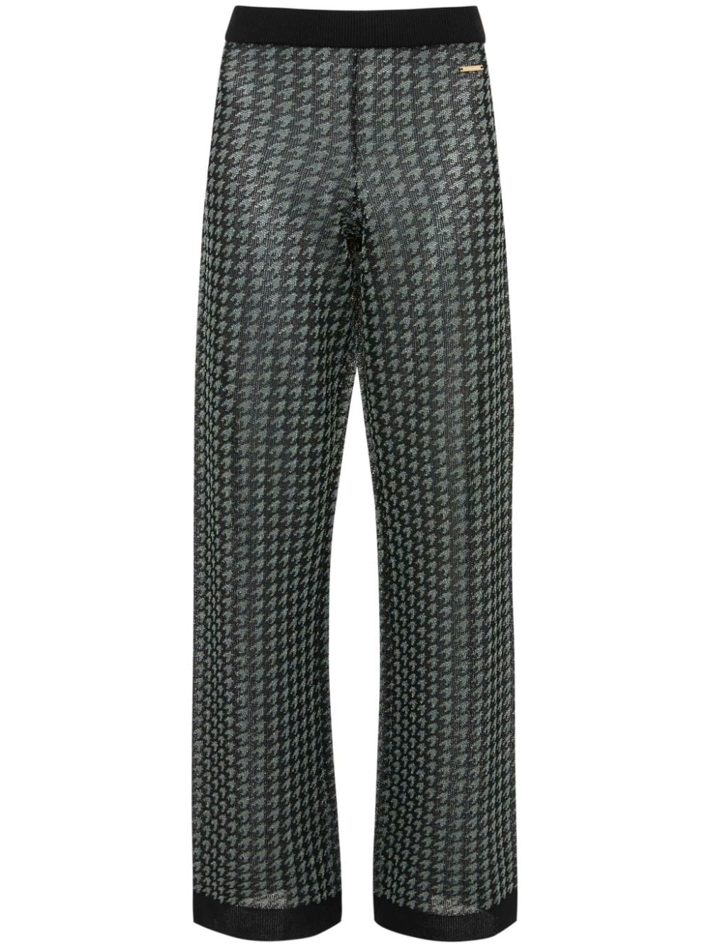 check-pattern logo-plaque trousers