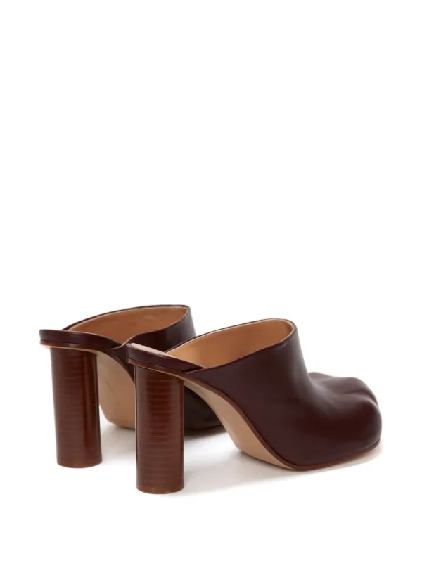 brown leather heeled mules