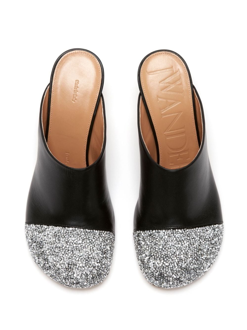 Shop Jw Anderson 75mm Chain Crystal-embellished Leather Mules In Black