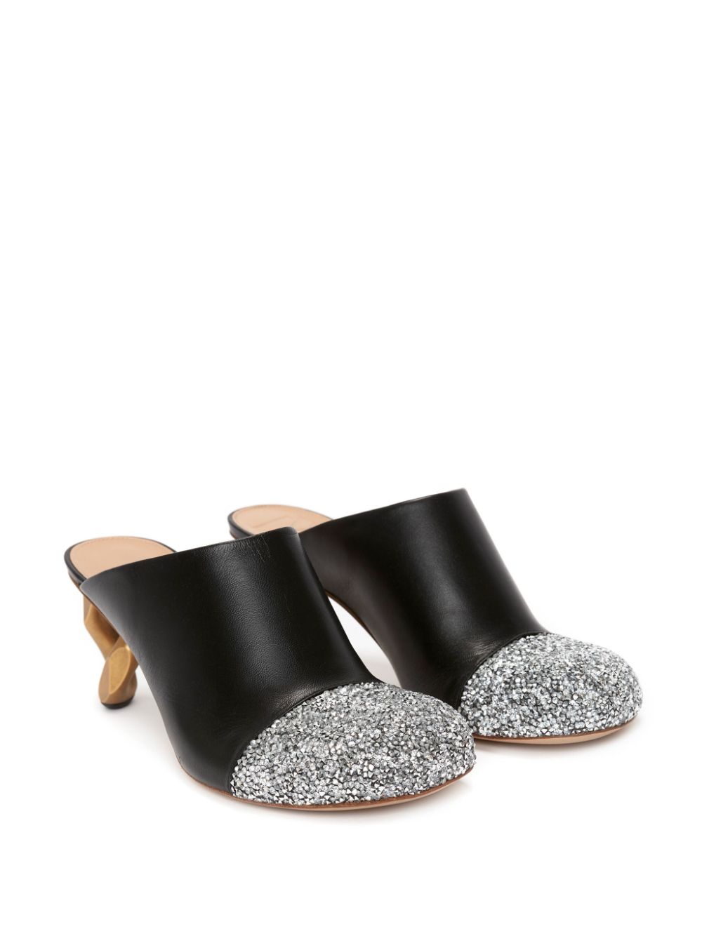 Shop Jw Anderson 75mm Chain Crystal-embellished Leather Mules In Black