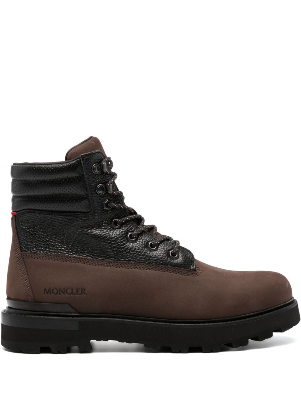 Shop Moncler Peka Leather Ankle Boots In Brown