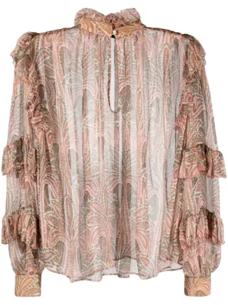 ETRO ペイズリー ラッフルブラウス | ピンク | FARFETCH JP