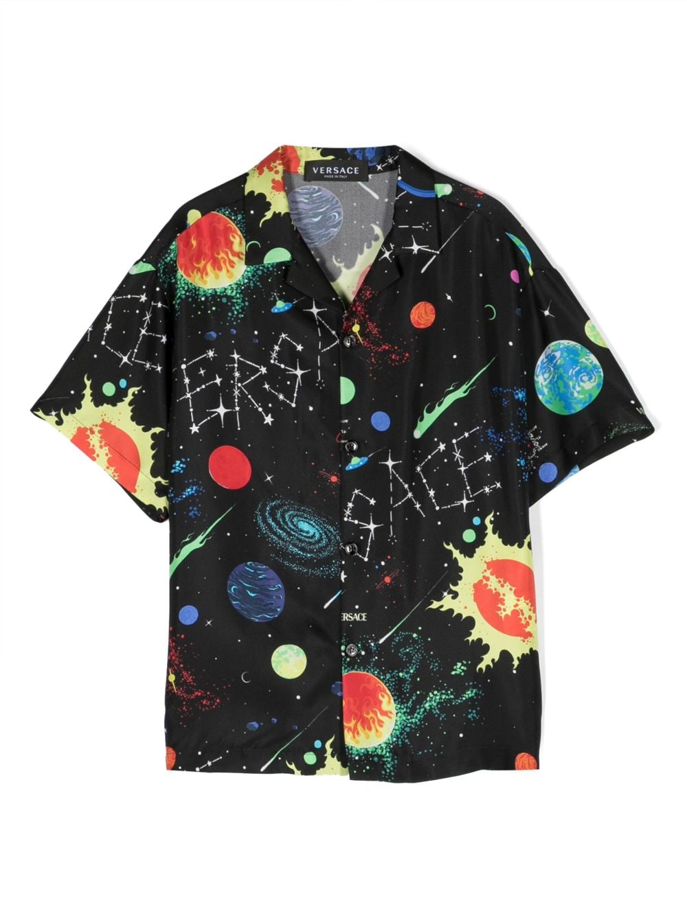 Versace Kids galaxy-print short-sleeved silk shirt - Black