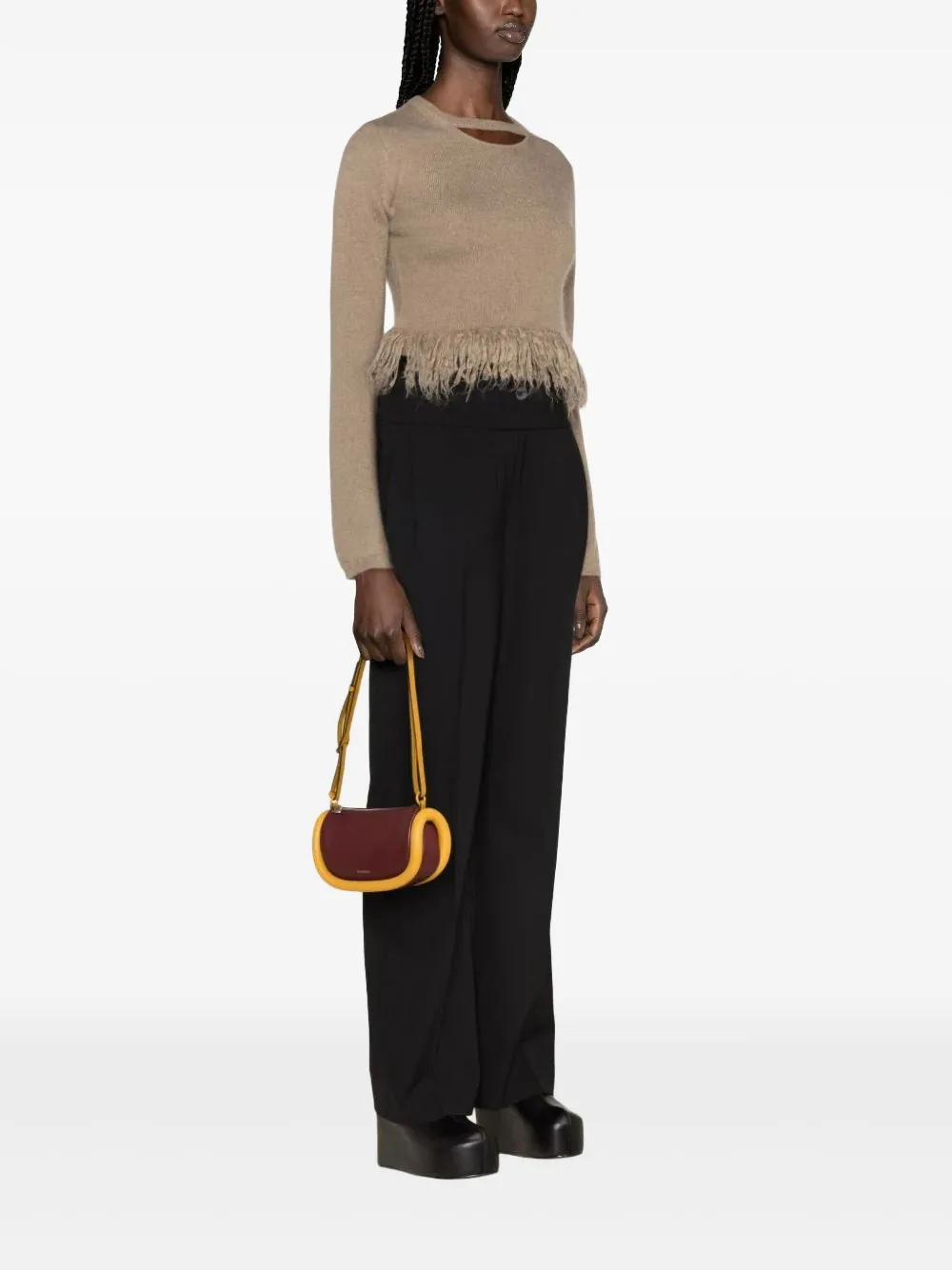  Jw Anderson Fringed-hem Cropped Jumper - Brown 