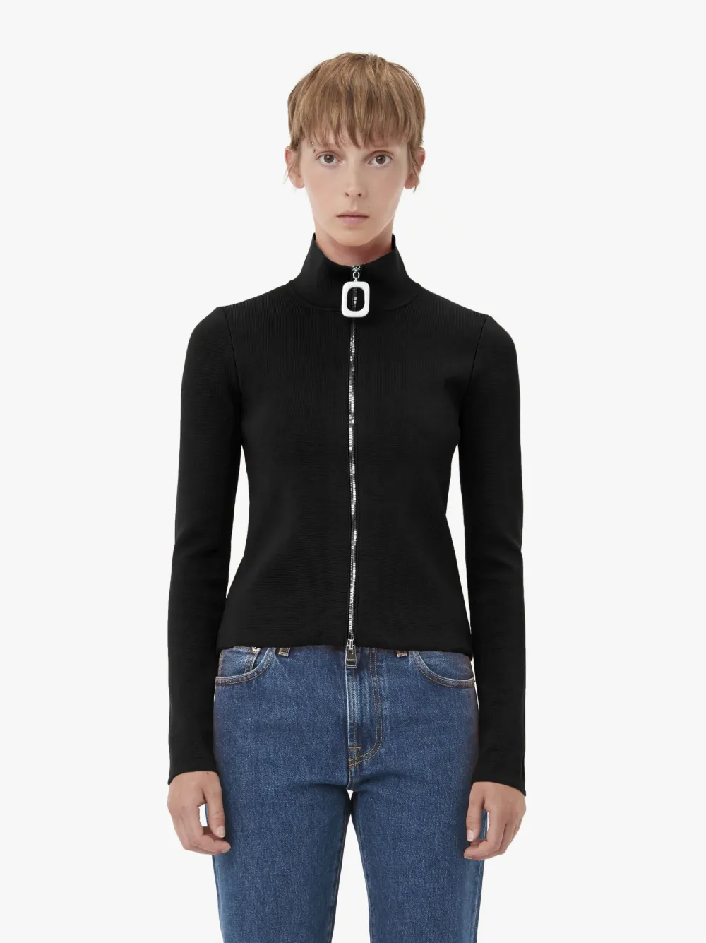 Shop Jw Anderson Fitted Zip Up Cardigan In Black